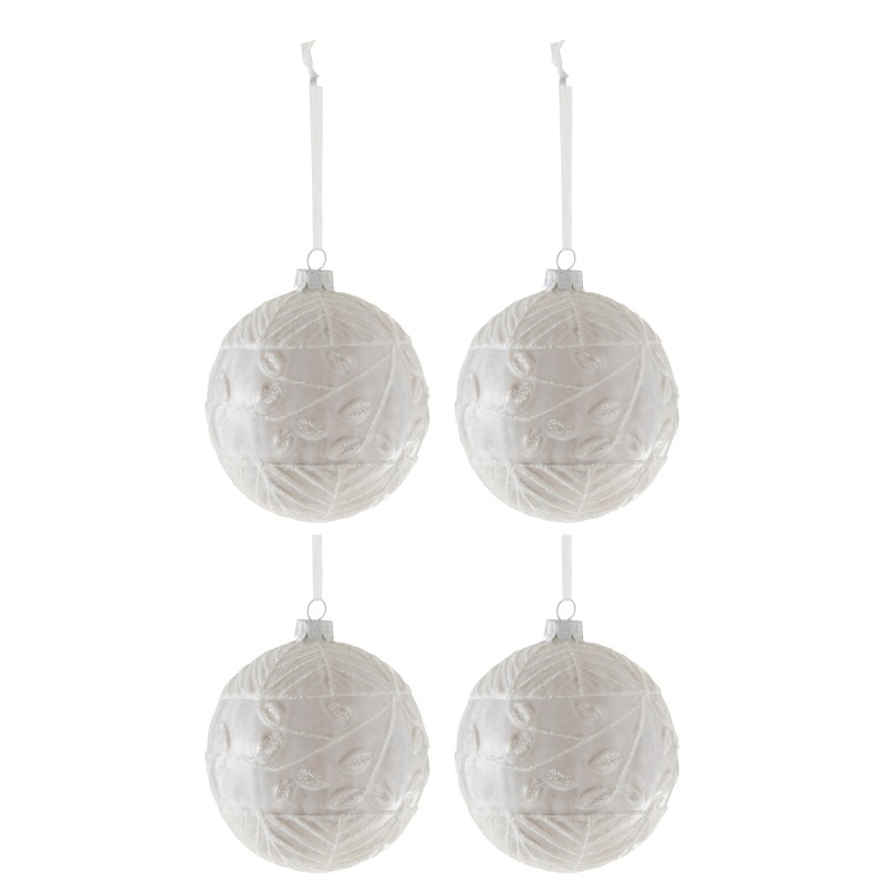Boite de 4 boules de Noël en verre blanc 10x10x10 cm