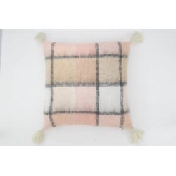 Coussin carré en tissu beige et rose 45x45x5cm