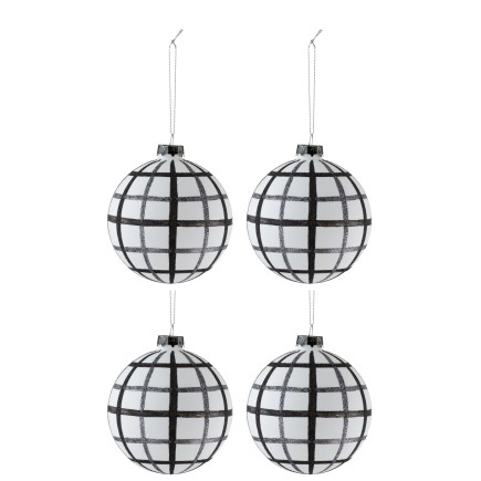 Boite de 4 boules de Noël en Verre Blanc et Noir 10x10x10cm