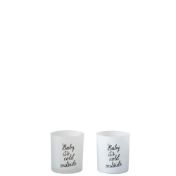 Set de 2 photophores en verre blanc 7x7x8 cm