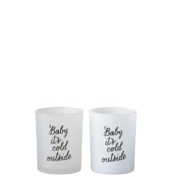 Set de 2 photophores en verre blanc 10x10x12 cm
