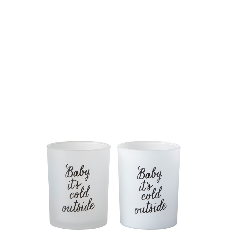 Set de 2 photophores en verre blanc 10x10x12 cm Set de 2 photophores en verre blanc 10x10x12 cm