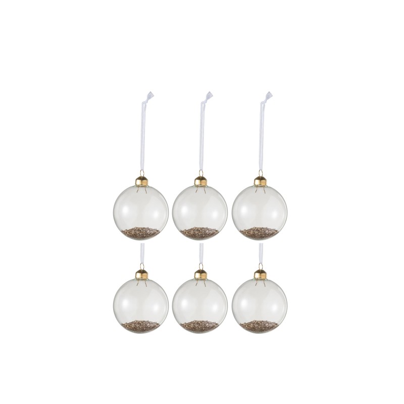 Scatola di 6 ornamenti natalizi in vetro trasparente - oro 8x8x8 cm