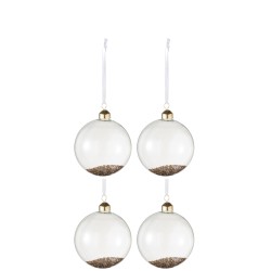 Boite de 4boules de Noël en verre transparent - or 10x10x10 cm