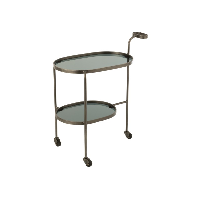 Carrito ovalado de 2 niveles de vidrio en metal gris 74x42x84cm Carrito ovalado de 2 niveles de vidrio en metal gris 74x42x84cm