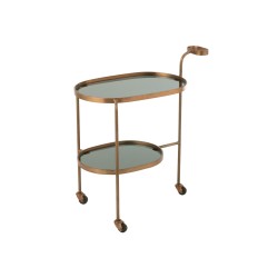 Mesa auxiliar ovalada de 2 niveles en metal bronce 74x42x84 cm