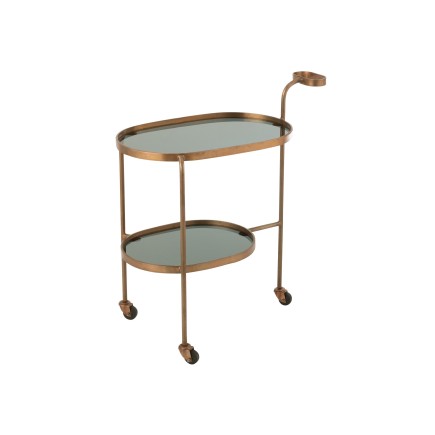 Mesa auxiliar ovalada de 2 niveles en metal bronce 74x42x84 cm