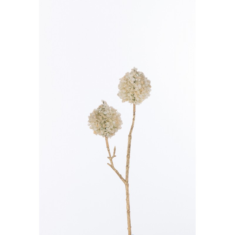 Branche 2 fleurs pompons en plastique crème 6x11x33 cm