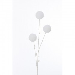Rama de 3 flores de pompones de plástico blanco de 6x6x80 cm
