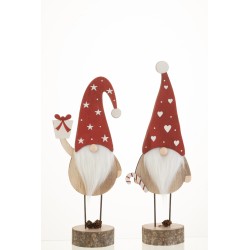 Set de 2 Pères Noël en bois rouge 32x13x8.5 cm