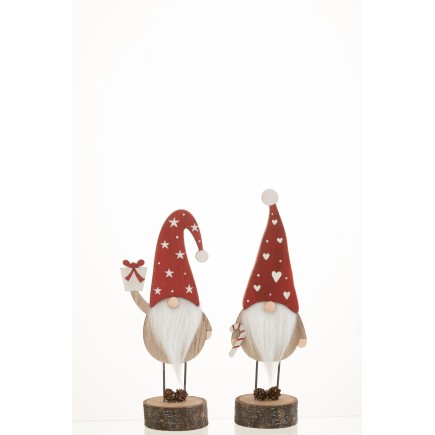 Set de 2 Pères Noël sur socle en bois rouge 10x7x26 cm