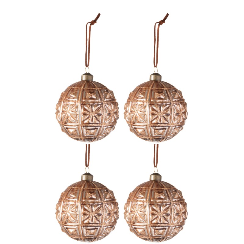 Boite de 4 boules de Noël avec étoiles en verre marron