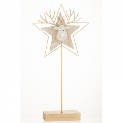 Estrella con cabeza de reno de madera dorada de 50x25x3 cm