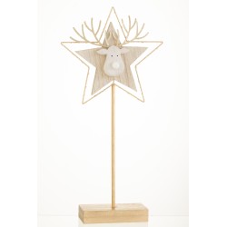 Estrella con cabeza de reno de madera dorada de 50x25x3 cm