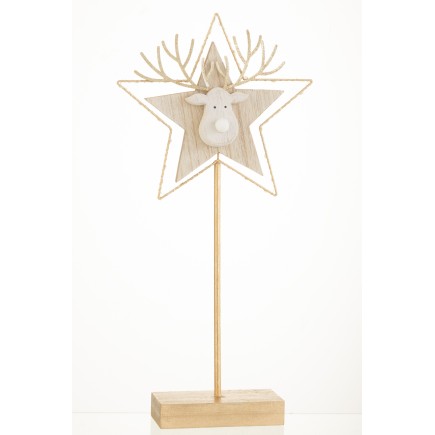 Étoile avec tête de renne en bois or 50x25x3 cm