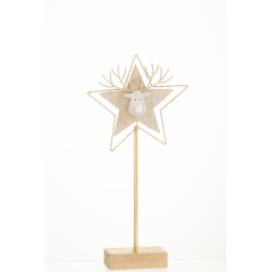 Estrella con cabeza de reno de madera dorada de 43x20x3 cm