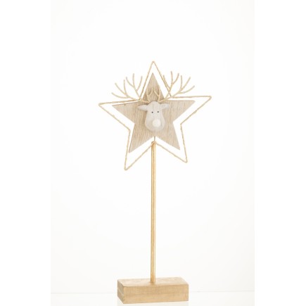 Étoile avec tête de renne en bois or 43x20x3 cm