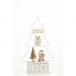 Árbol de Navidad con calendario y luces de madera blanca de 31x18x7.5 cm