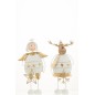Set de 2 ange et renne de Noël en métal blanc 22.5x13x6.5 cm