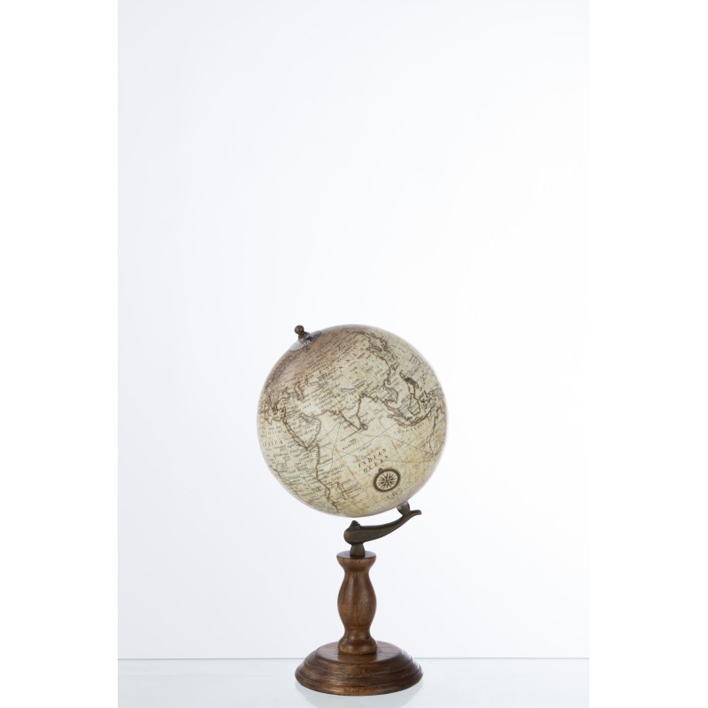 Globe terrestre sur pied en bois beige 20x20x40 cm