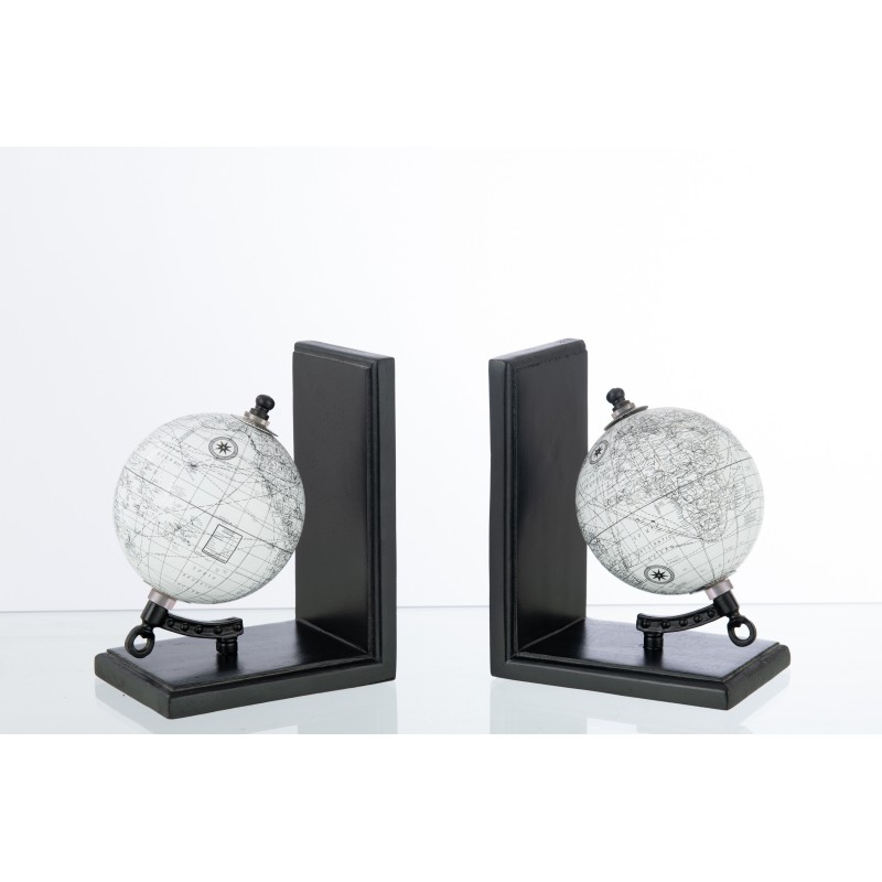 2 serre-livres globe en bois gris 28.5x10x18 cm