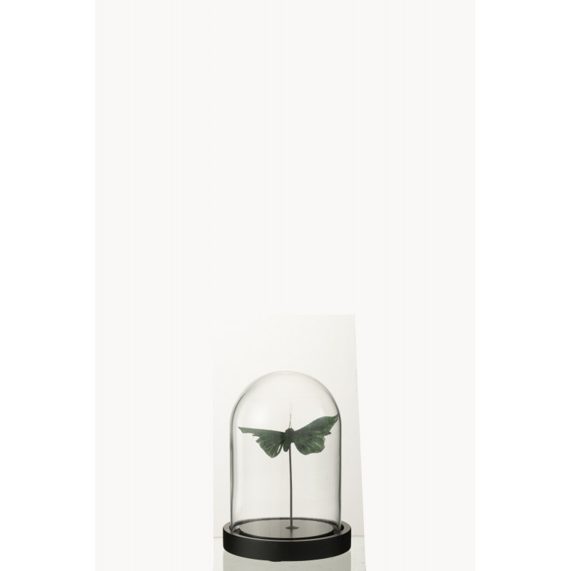 Cloche avec papillon en verre vert 11.5x11.5x16 cm