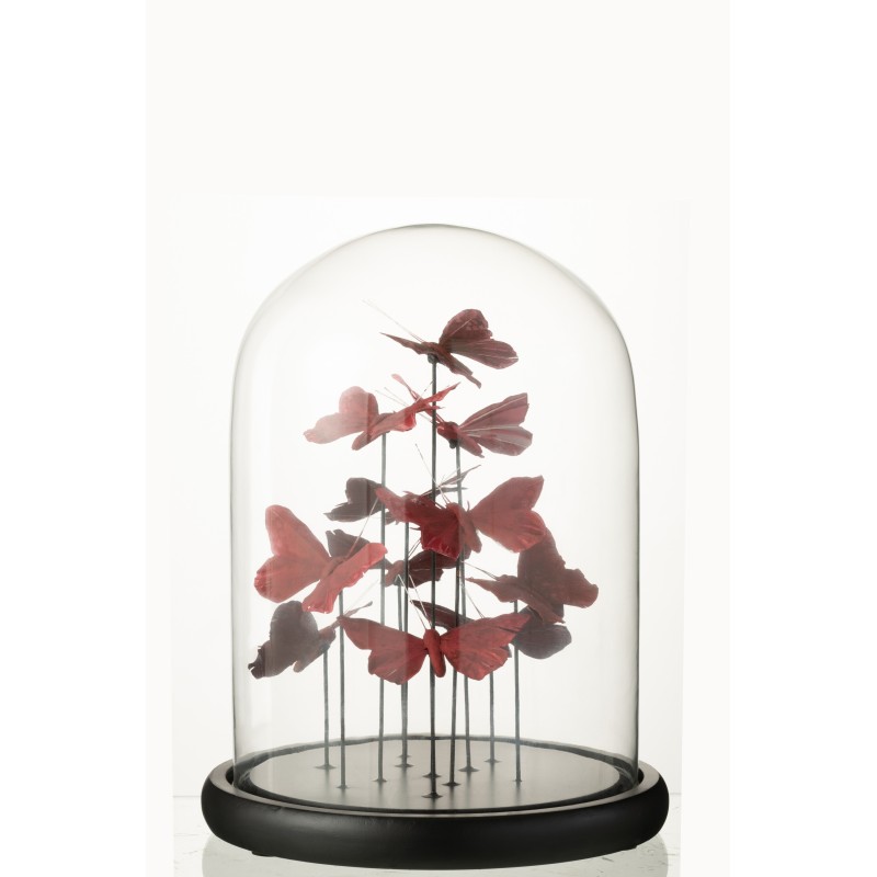 Cloche avec papillons en verre Bordeaux 23x23x29 cm