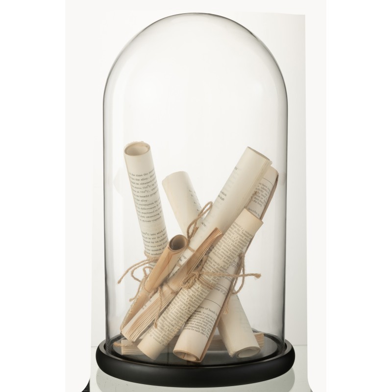 Cloche avec parchemin en verre beige 26x26x44 cm