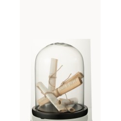 Cloche avec parchemin en verre beige 23x23x29 cm