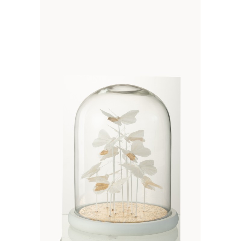 Cloche avec papillons en verre blanc 23x23x29 cm