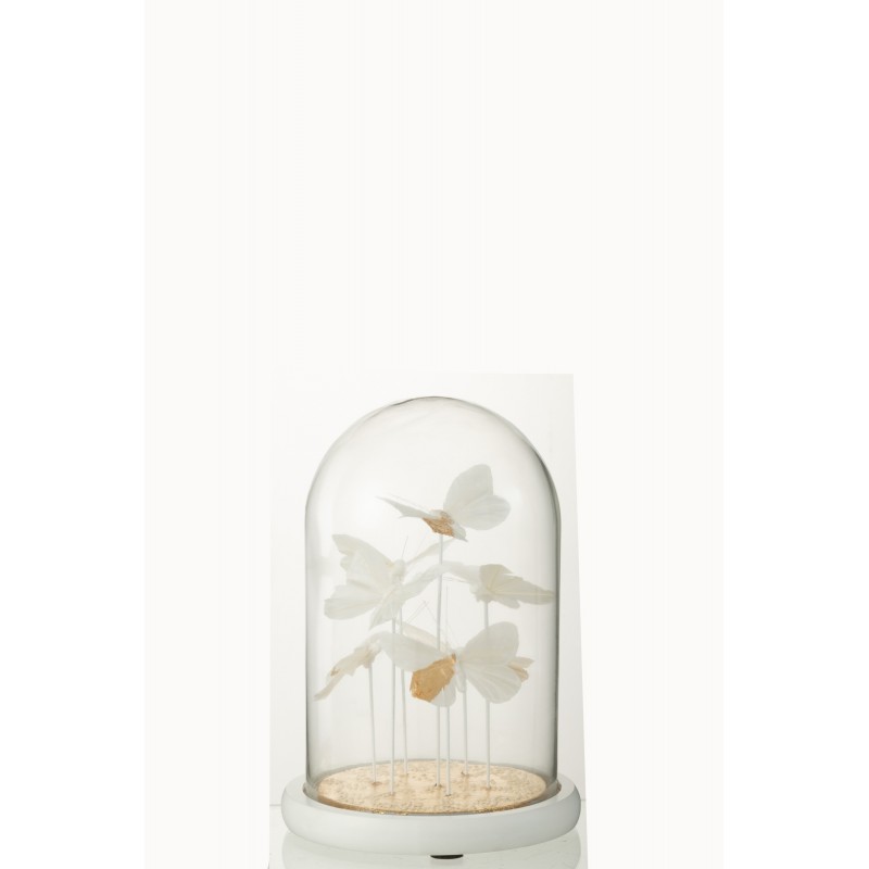 Cloche avec papillons en verre blanc 17.5x17.5x26 cm