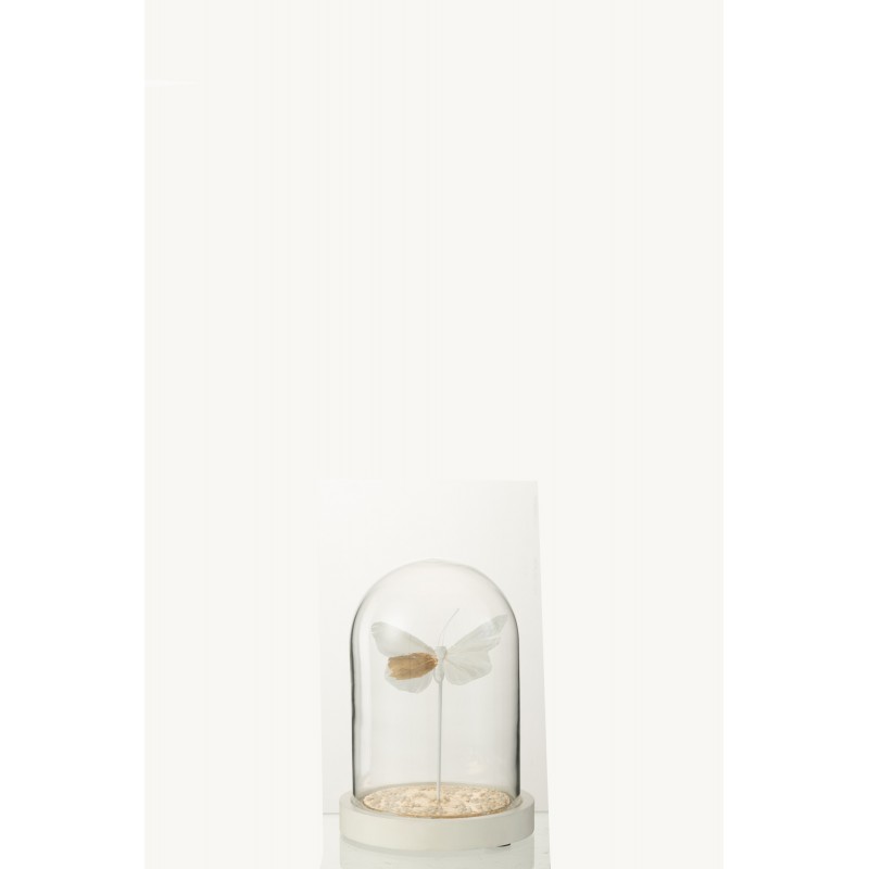 Campana con mariposa de vidrio blanco 11.5x11.5x16 cm