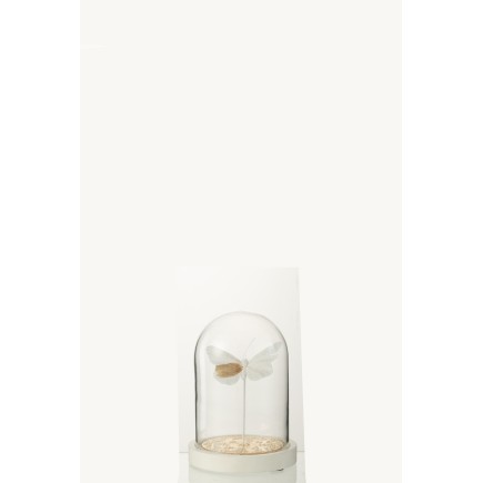 Cloche avec papillon en verre blanc 11.5x11.5x16 cm