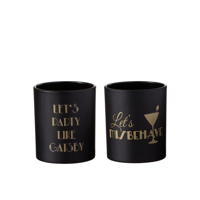 Set de 2 photophores en verre noir - or 7x7x8 cm Set de 2 photophores en verre noir - or 7x7x8 cm