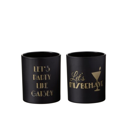 Set de 2 photophores en verre noir - or 7x7x8 cm