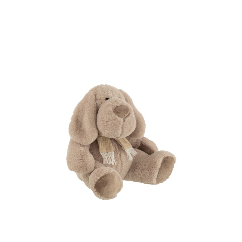 Chien peluche en textile beige 26x26x30 cm