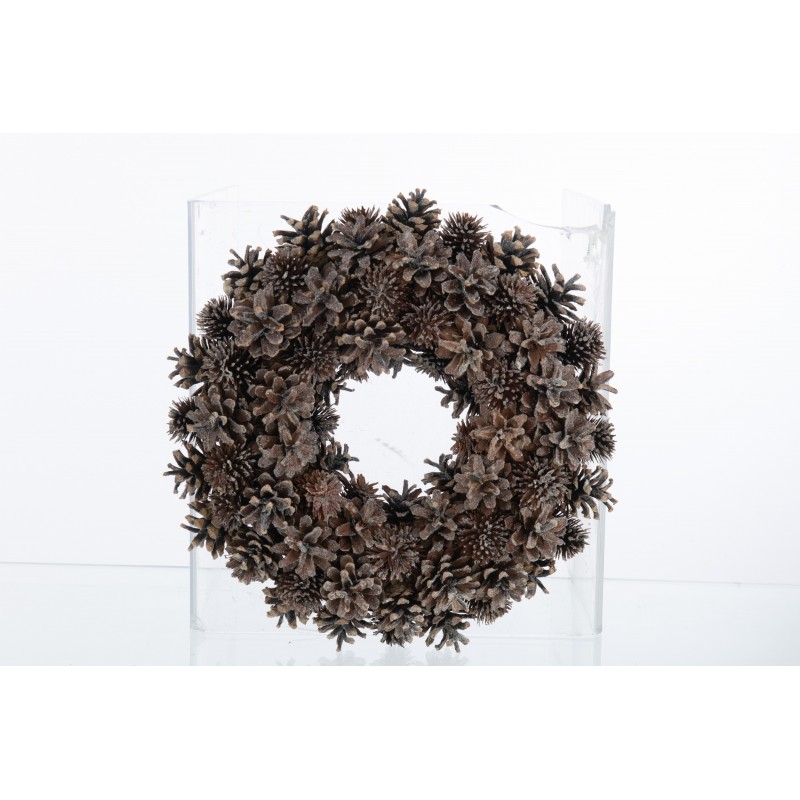 Corona decorativa de piñas marrones 32x32x7 cm
