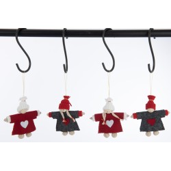 Set de 4 Poupées à accrocher en Feutre rouge 13x2x15 cm
