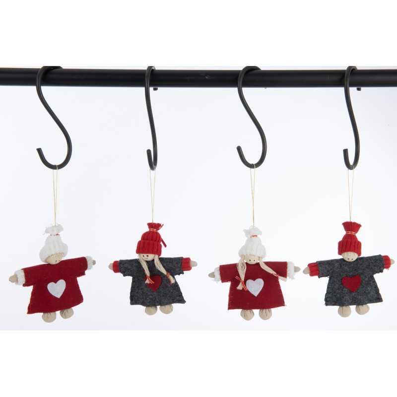 Conjunto de 4 muñecas para colgar en fieltro rojo 13x2x15 cm