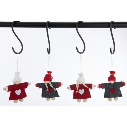 Set de 4 Poupées à accrocher en Feutre rouge 13x2x15 cm