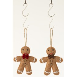 Set de 2 Bonhommes façon pain d’épice à accrocher en textile marron 14x3x14 cm