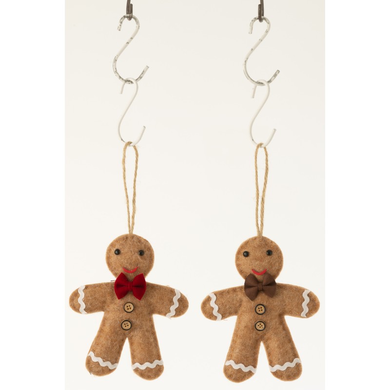 Set de 2 Bonhommes façon pain d’épice à accrocher en textile marron 14x3x14 cm Set de 2 Bonhommes façon pain d’épice à accrocher en textile marron 14x3x14 cm