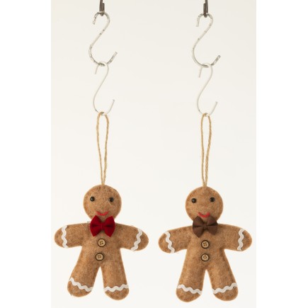Set de 2 Bonhommes façon pain d’épice à accrocher en textile marron 14x3x14 cm