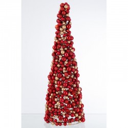Cône de Noël de boules en plastique rouge 25x25x70 cm