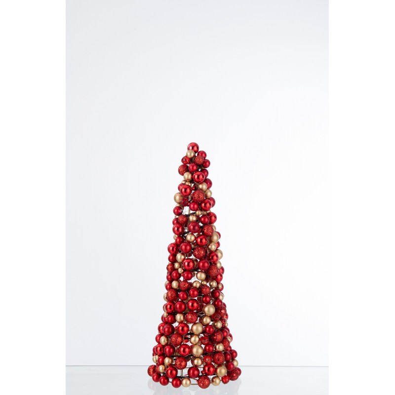 Cône de Noël de boules en plastique rouge 20x20x45 cm