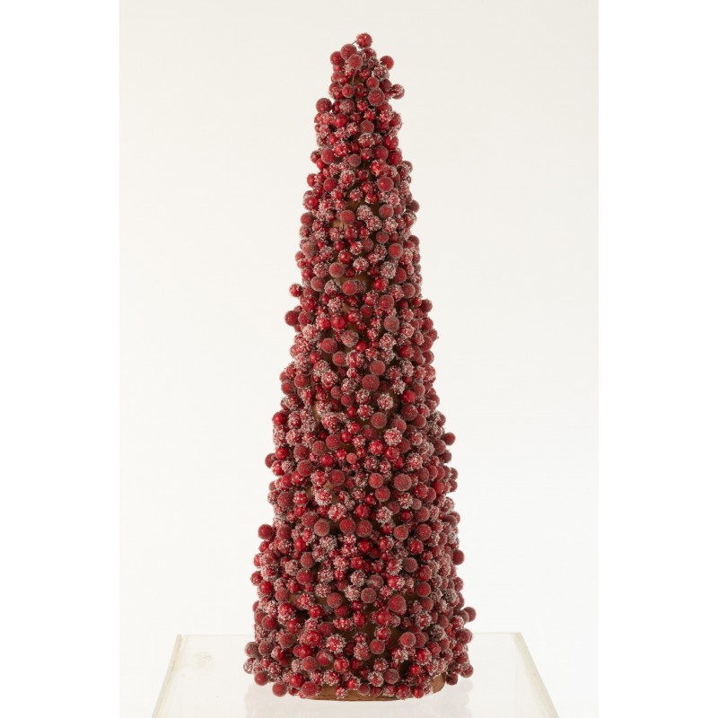 Cône de Noël de baies en résine rouge 19x19x61 cm