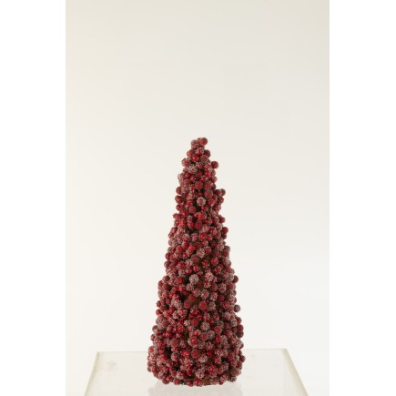 Cône de Noël de baies en résine rouge 16x16x41 cm