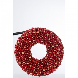Couronne avec boules en plastique rouge 50x9x50 cm