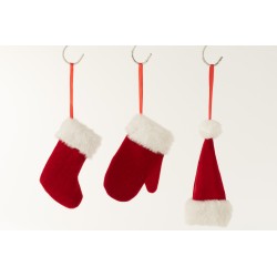 Set de 3 suspensions de Noël en textile rouge 9x2x16 cm