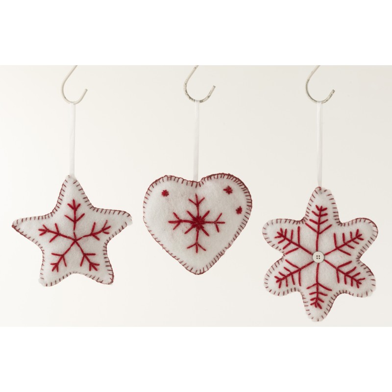 Conjunto de 3 adornos navideños de tela roja de 15x3x15 cm